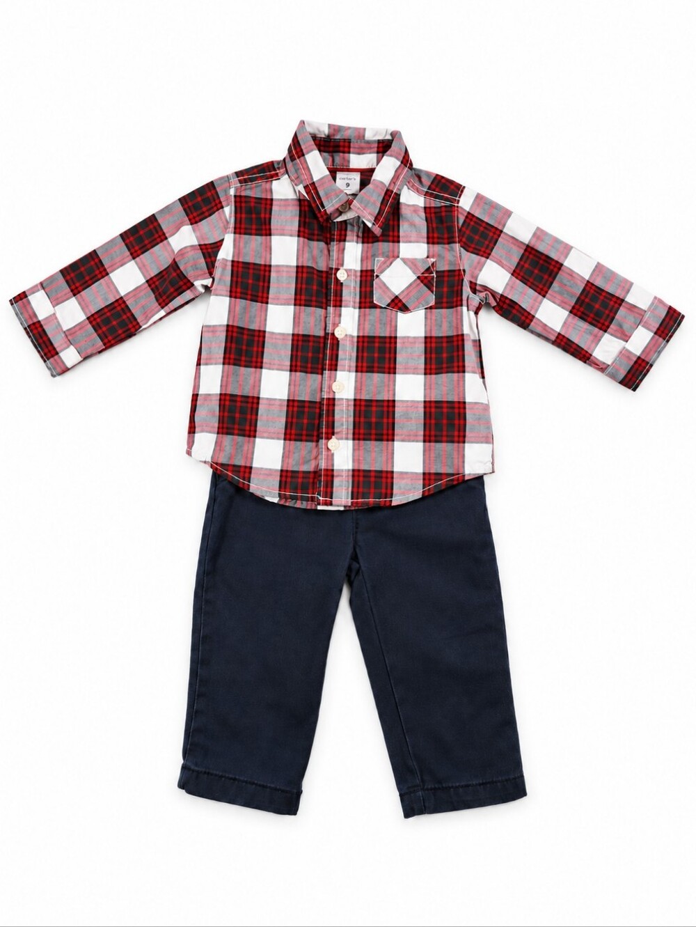 Carter's Baby Boy 9M 2-Piece Outfit Plaid Shirt Navy Pants Christmas